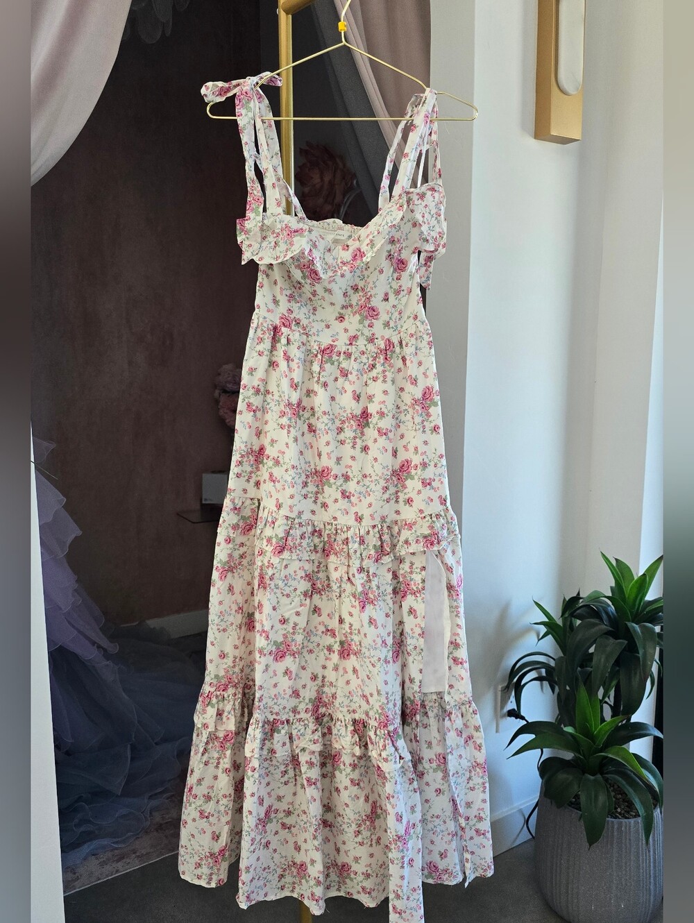 Alter'd STATE White Maxi Dress with Pink Floral Print